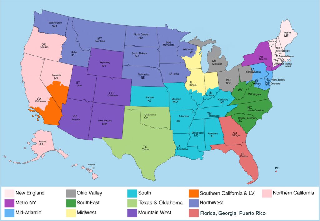 Map of Centrix sales regions 2025